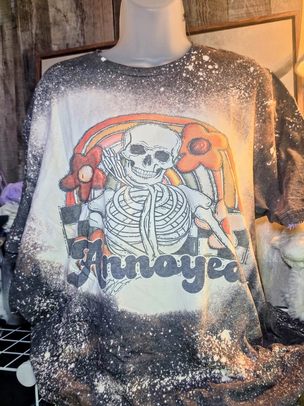 Graphic 'Annoyed' Skeleton Tee in Black, White & Orange